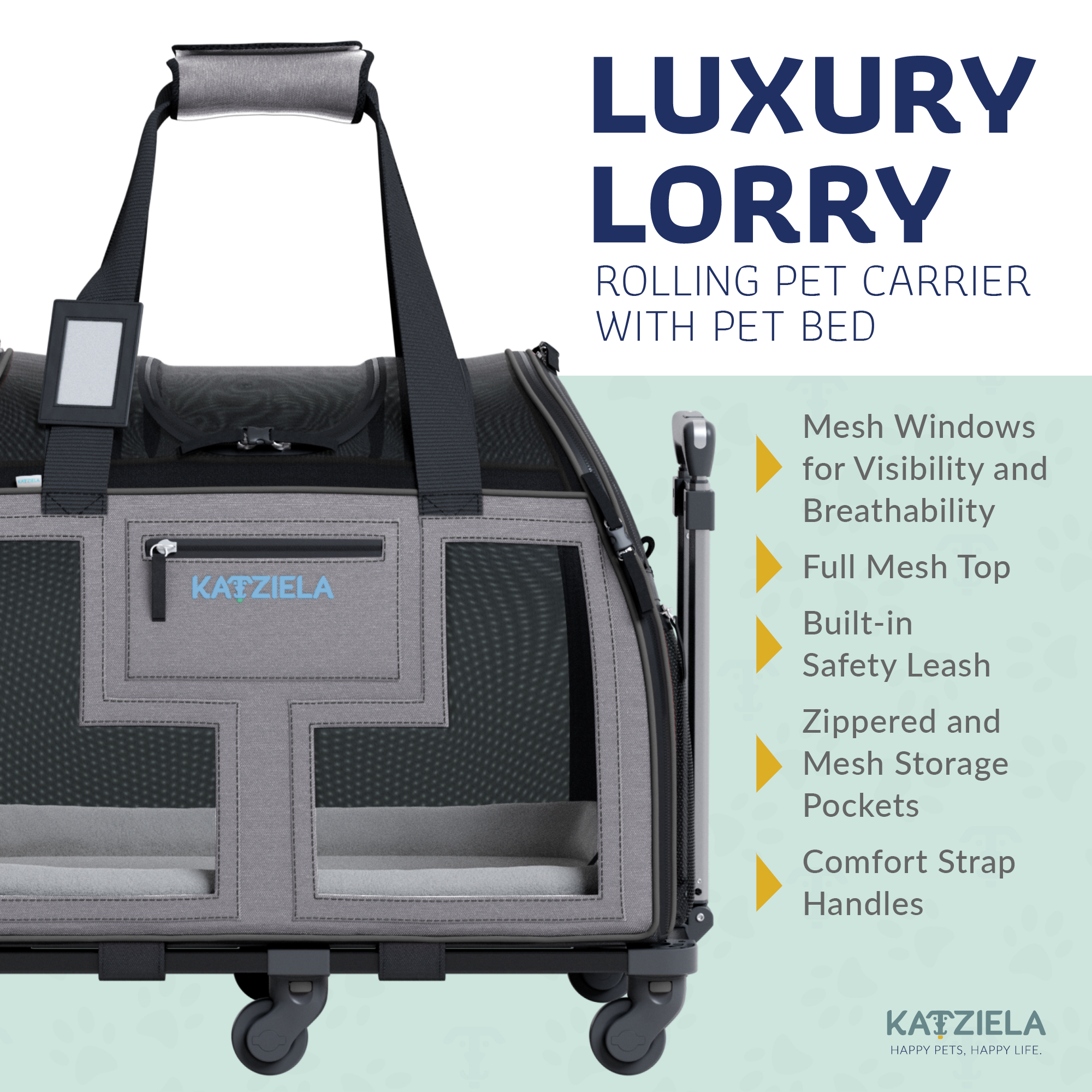 Luxury Lorry Pet Carrier with Removable Wheels and Telescopic Handle