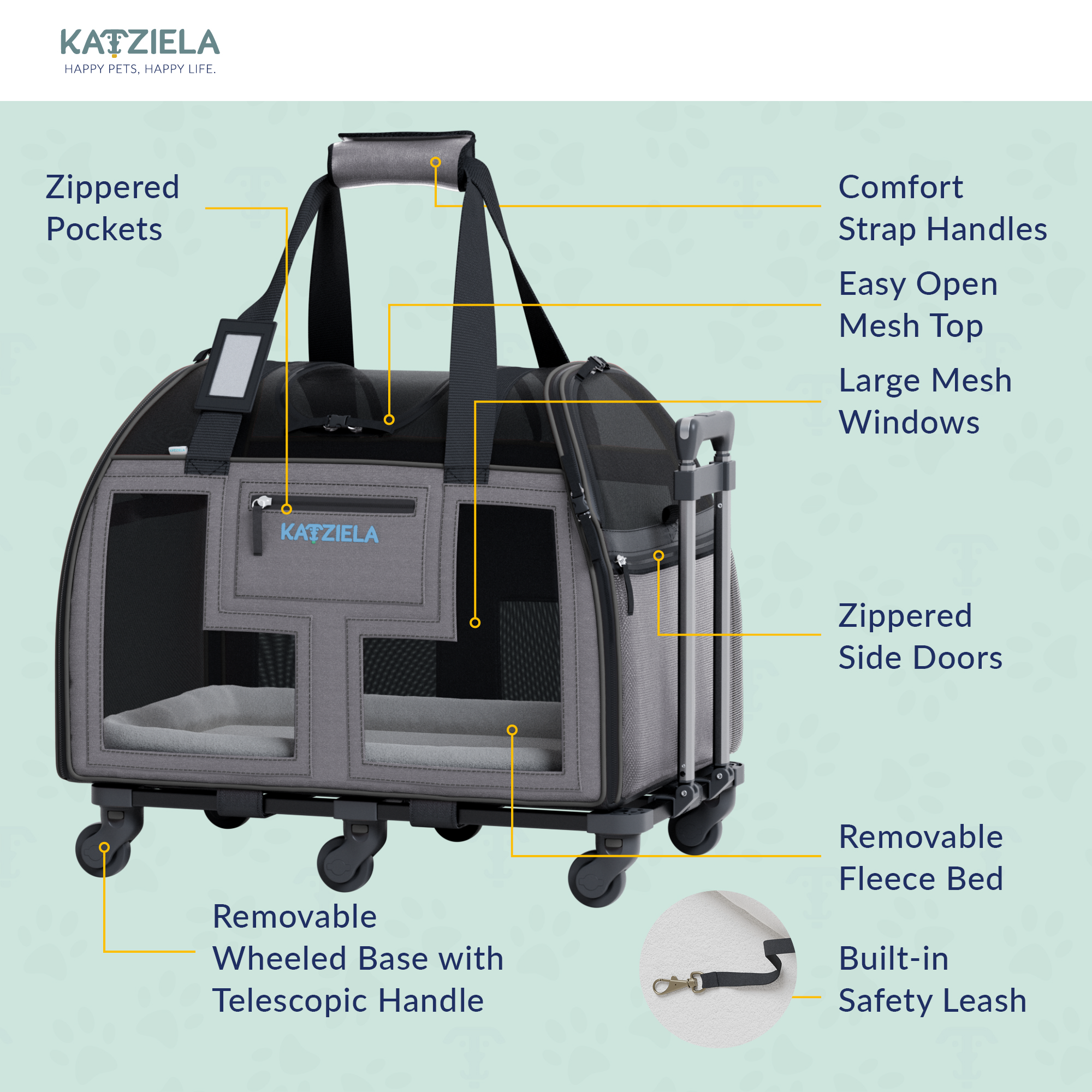 Luxury Lorry Pet Carrier with Removable Wheels and Telescopic Handle