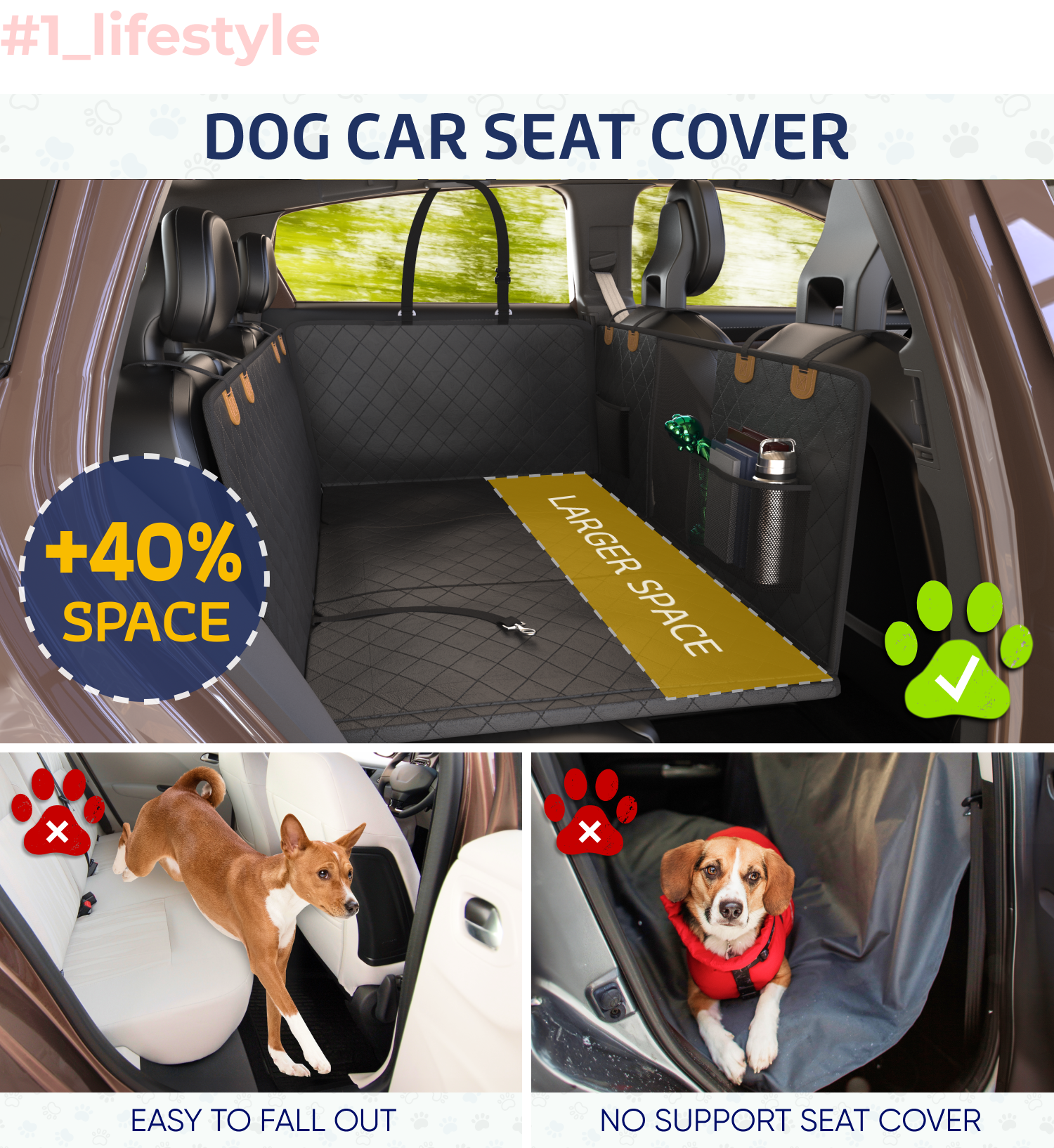 Large Seat Guard Waterproof Back Seat Extended Cover With Mesh Window Storage Pockets