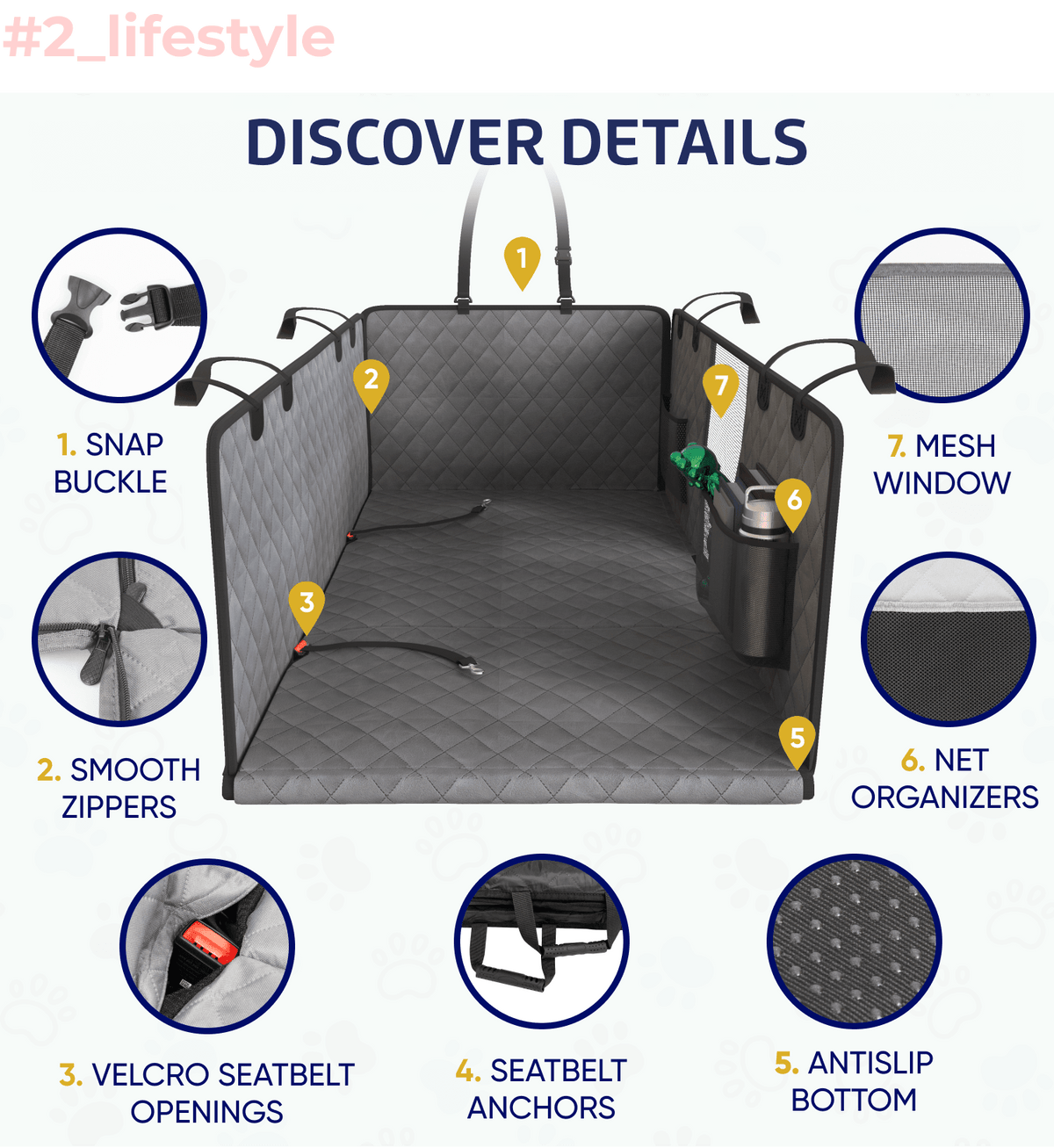 Large Seat Guard Waterproof Back Seat Extended Cover With Mesh Window Storage Pockets #Color_Gray