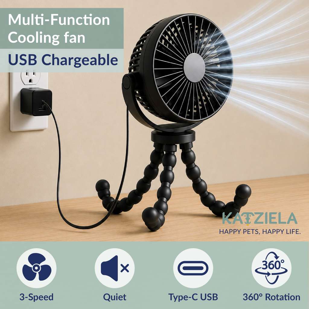 Katziela Pet Travel Tripod  Fan for Dogs & Cats