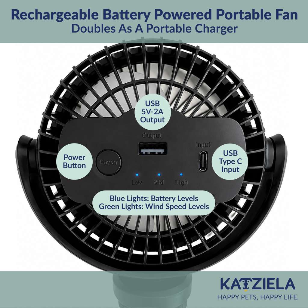 Katziela Pet Travel Tripod  Fan for Dogs & Cats