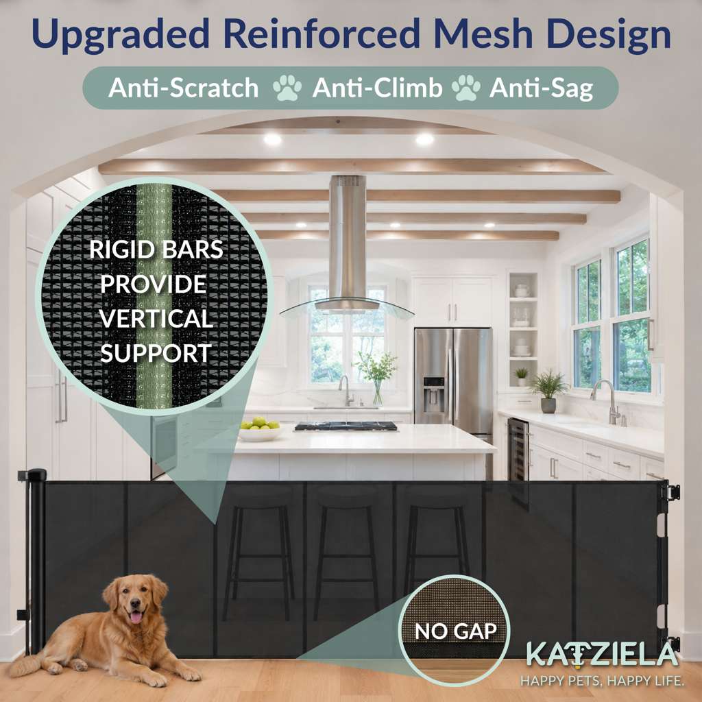 Katziela PawBarrier Retractable Mesh Gate – Extra Tall 41"