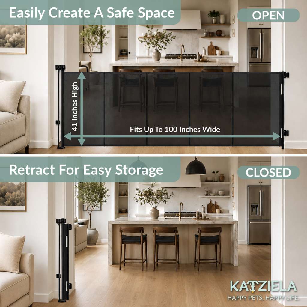 Katziela PawBarrier Retractable Mesh Gate – Extra Tall 41"