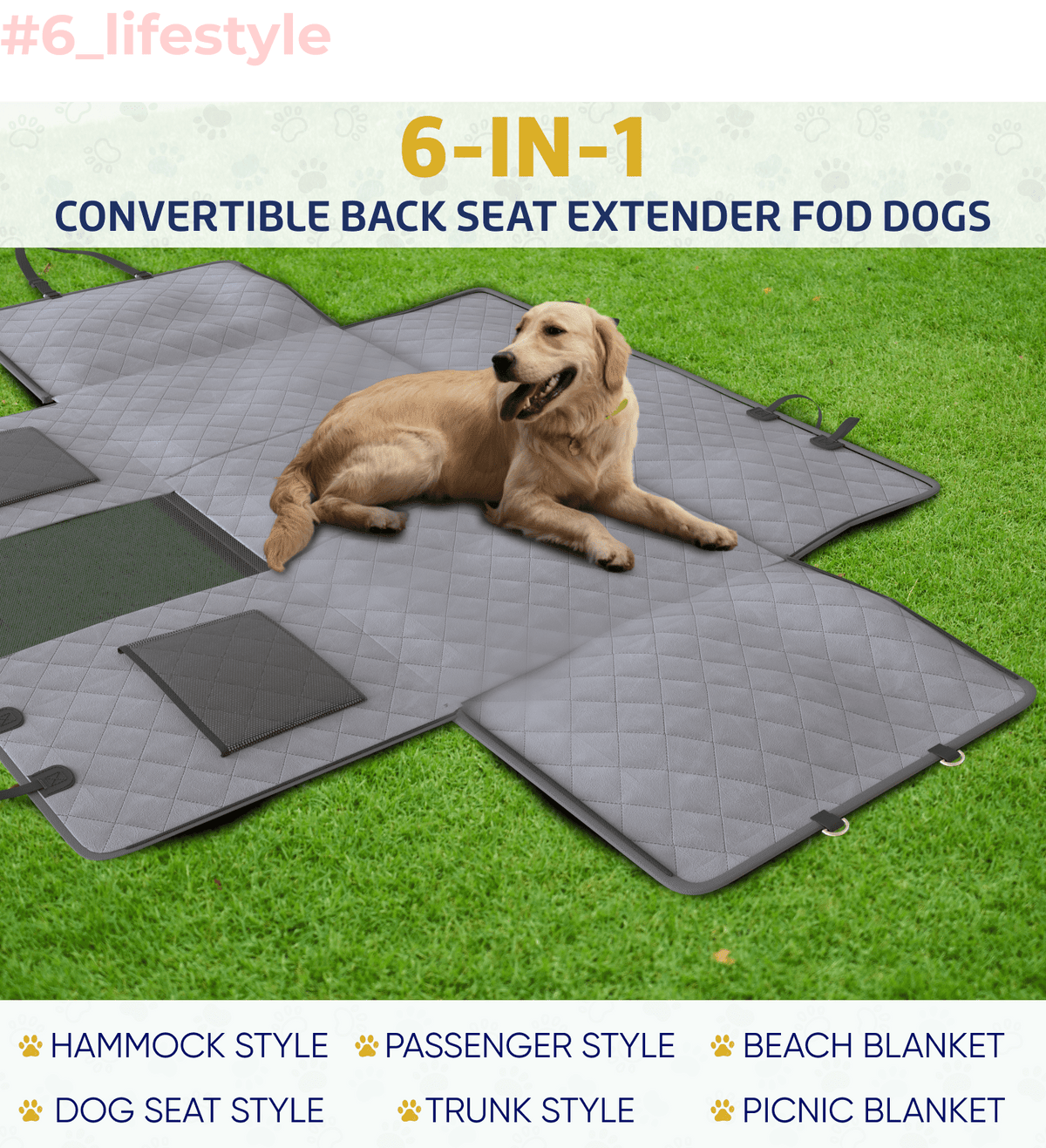 Large Seat Guard Waterproof Back Seat Extended Cover With Mesh Window Storage Pockets #Color_Gray