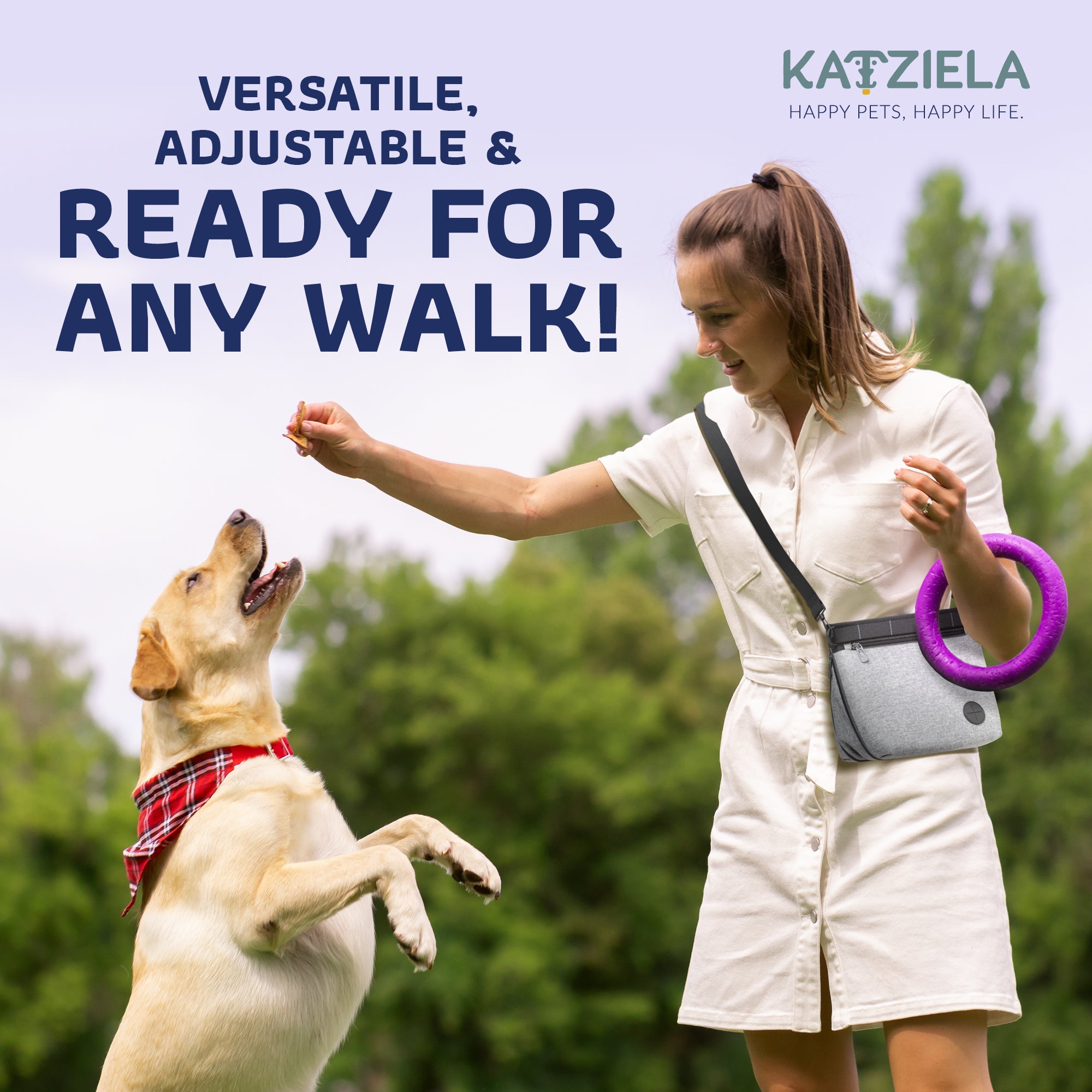 Katziela Expandable Pet Treat Pouch - Hands Free Dog Treat Pouch, Quick Access Magnet Closure - Anti Spill Dog Treat Bag - Treat Pouches for Pet Training, Adjustable Shoulder Strap & Belt Clip