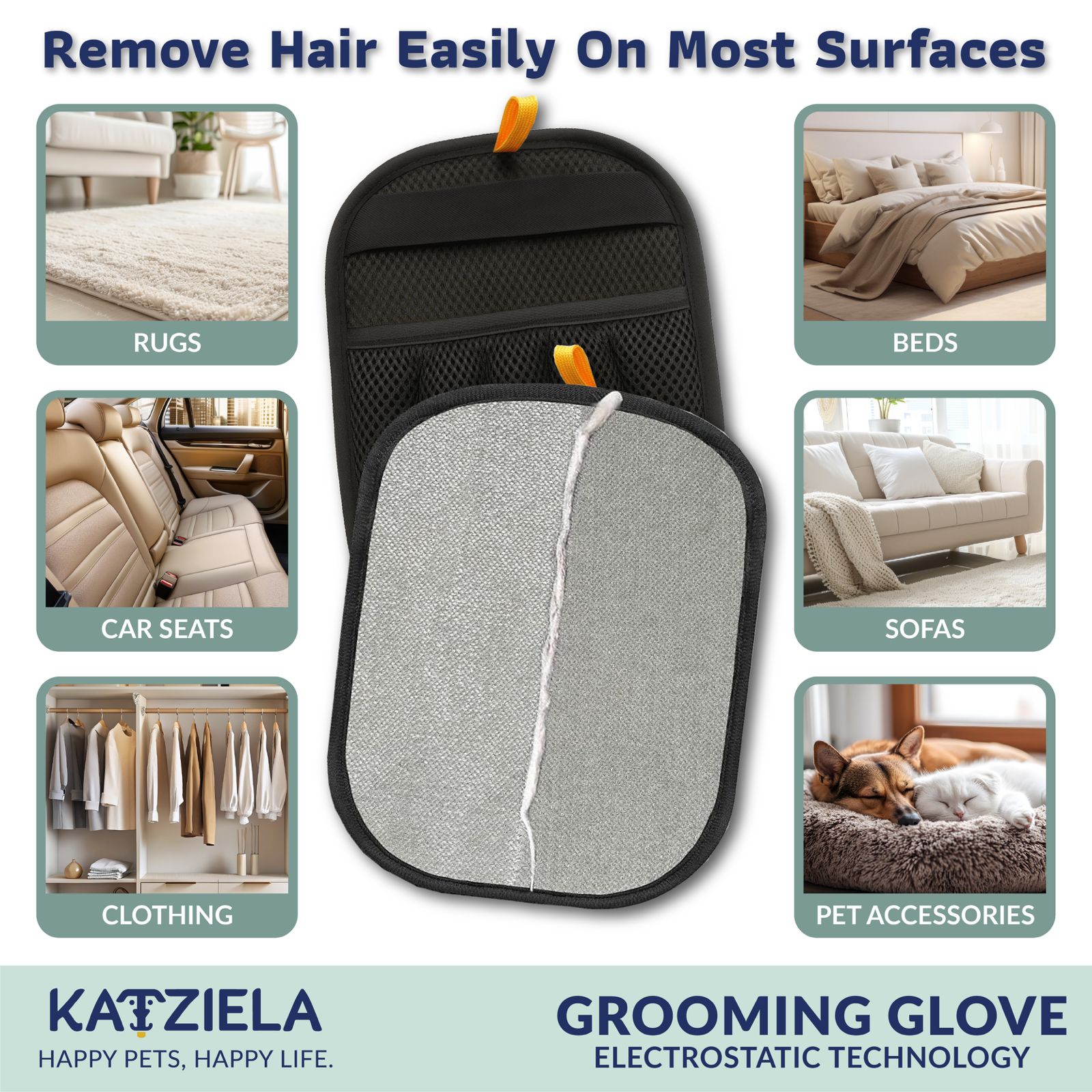 FurTidy Glove by Katziela – Pet Hair Remover Glove for Dogs & Cats, Reusable Electrostatic Grooming Mitt for Furniture, Clothing, Carpet & Car Seats – Washable & Eco-Friendly Deshedding Tool