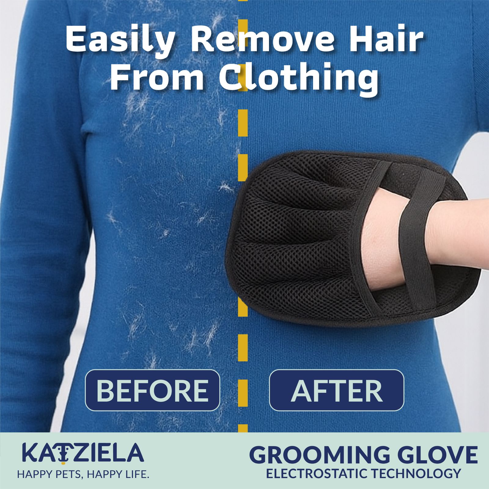 FurTidy Glove by Katziela – Pet Hair Remover Glove for Dogs & Cats, Reusable Electrostatic Grooming Mitt for Furniture, Clothing, Carpet & Car Seats – Washable & Eco-Friendly Deshedding Tool