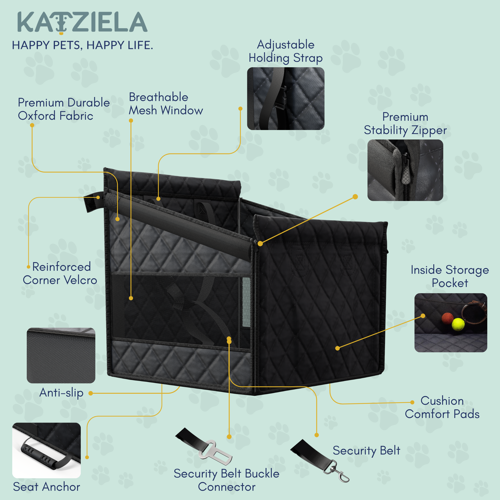 Katziela Dog Back Seat Cover Waterproof Quilted 600D Oxford Fabric, Heavy-Duty Non-Slip Bench Protector for Cars, SUVS & TRUCKS – SINGLE Size, Leaves Space for Passengers.