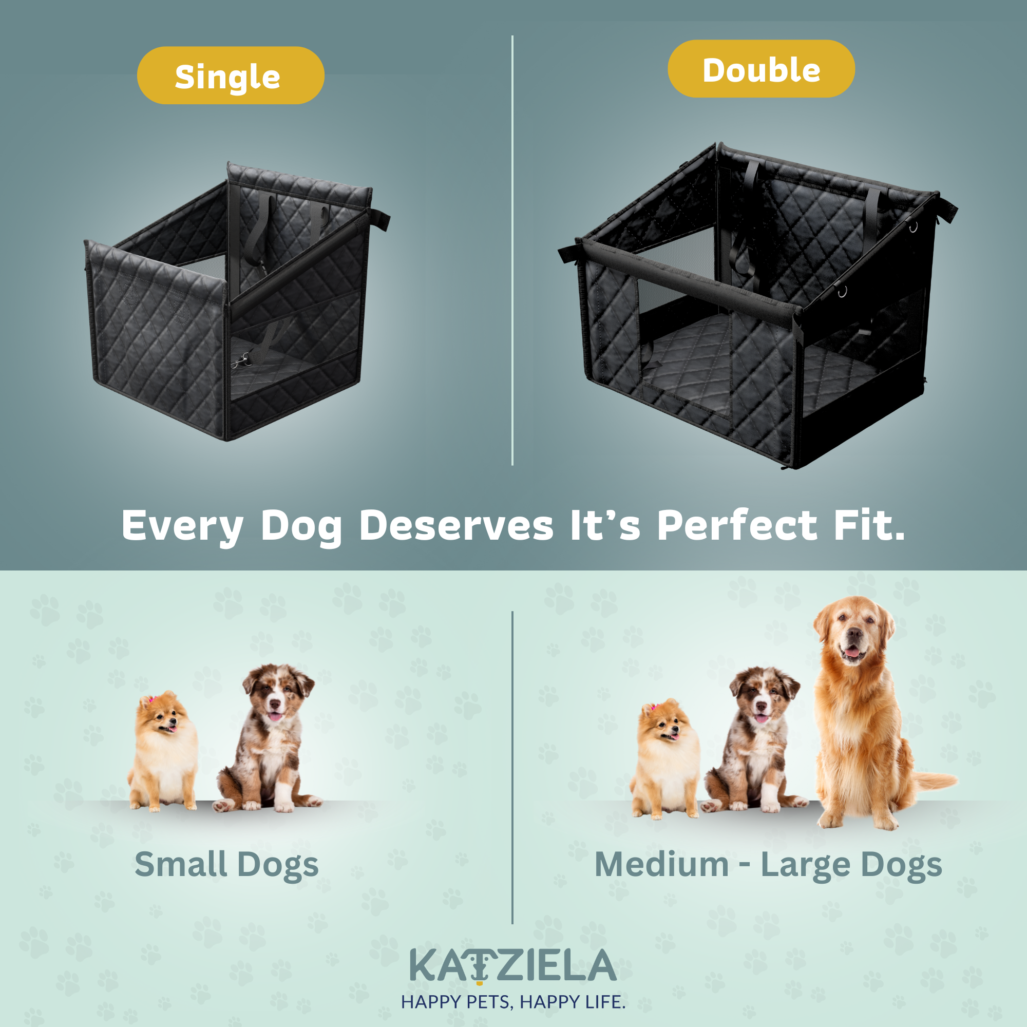 Katziela Dog Back Seat Cover Waterproof Quilted 600D Oxford Fabric, Heavy-Duty Non-Slip Bench Protector for Cars, SUVS & TRUCKS – SINGLE Size, Leaves Space for Passengers.