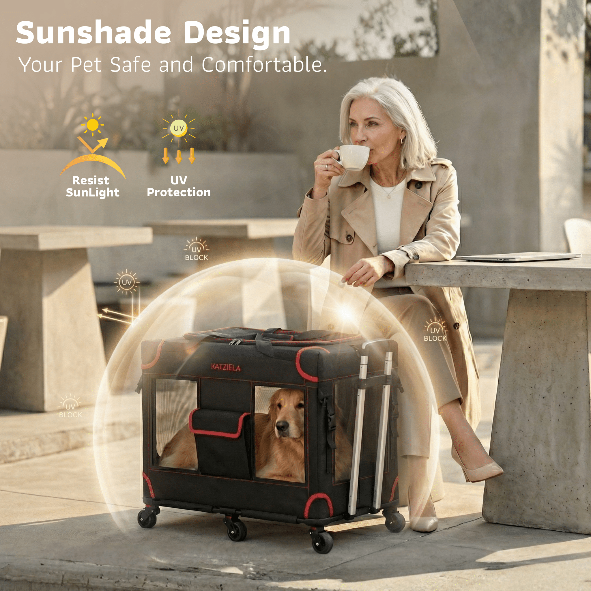 Katziela Mega Cruze Rolling Pet Carrier – Stress - Free Travel for Medium & Large Dogs 25”x17”x20”