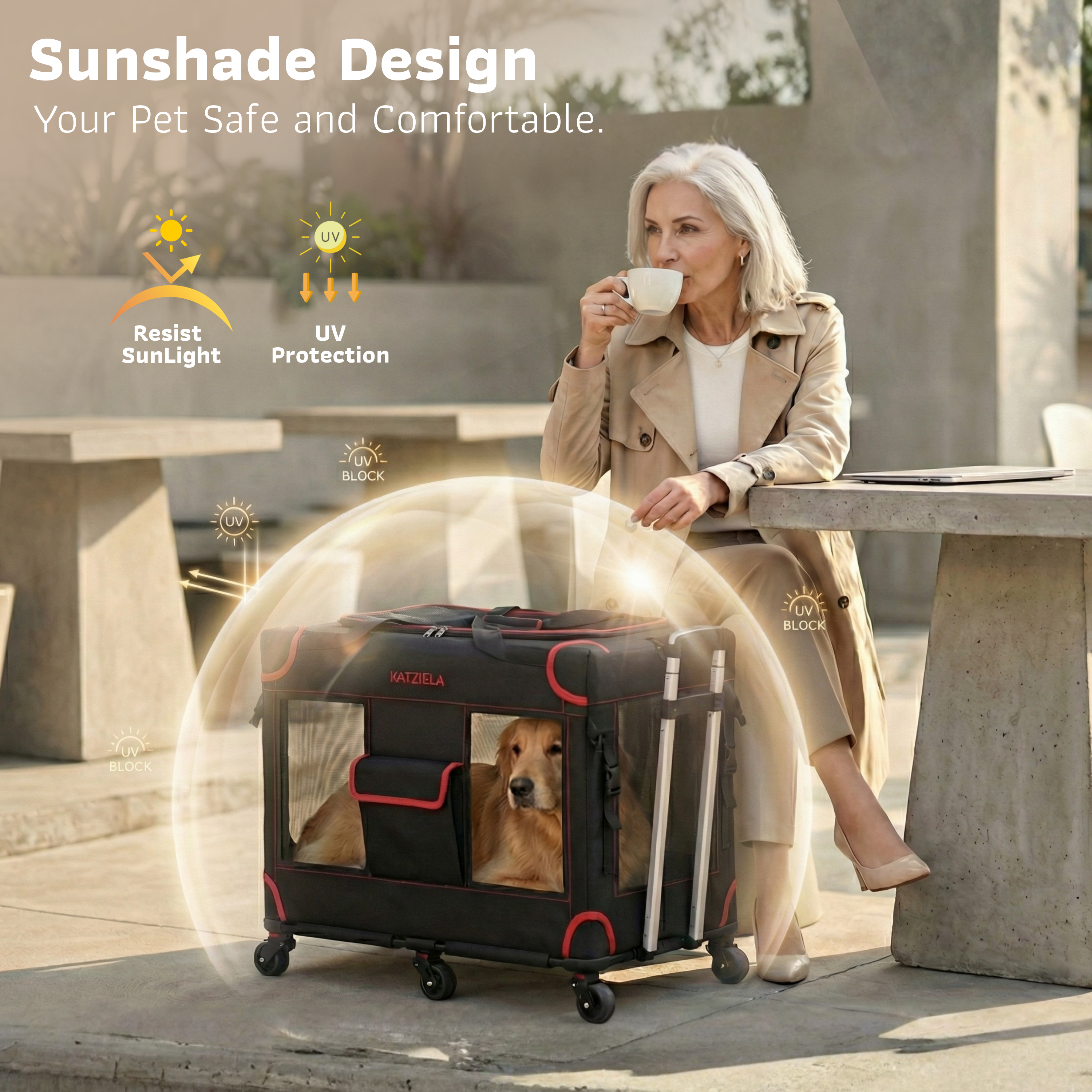 Katziela Mega Cruze Rolling Pet Carrier – Stress - Free Travel for Medium & Large Dogs 25”x17”x20”