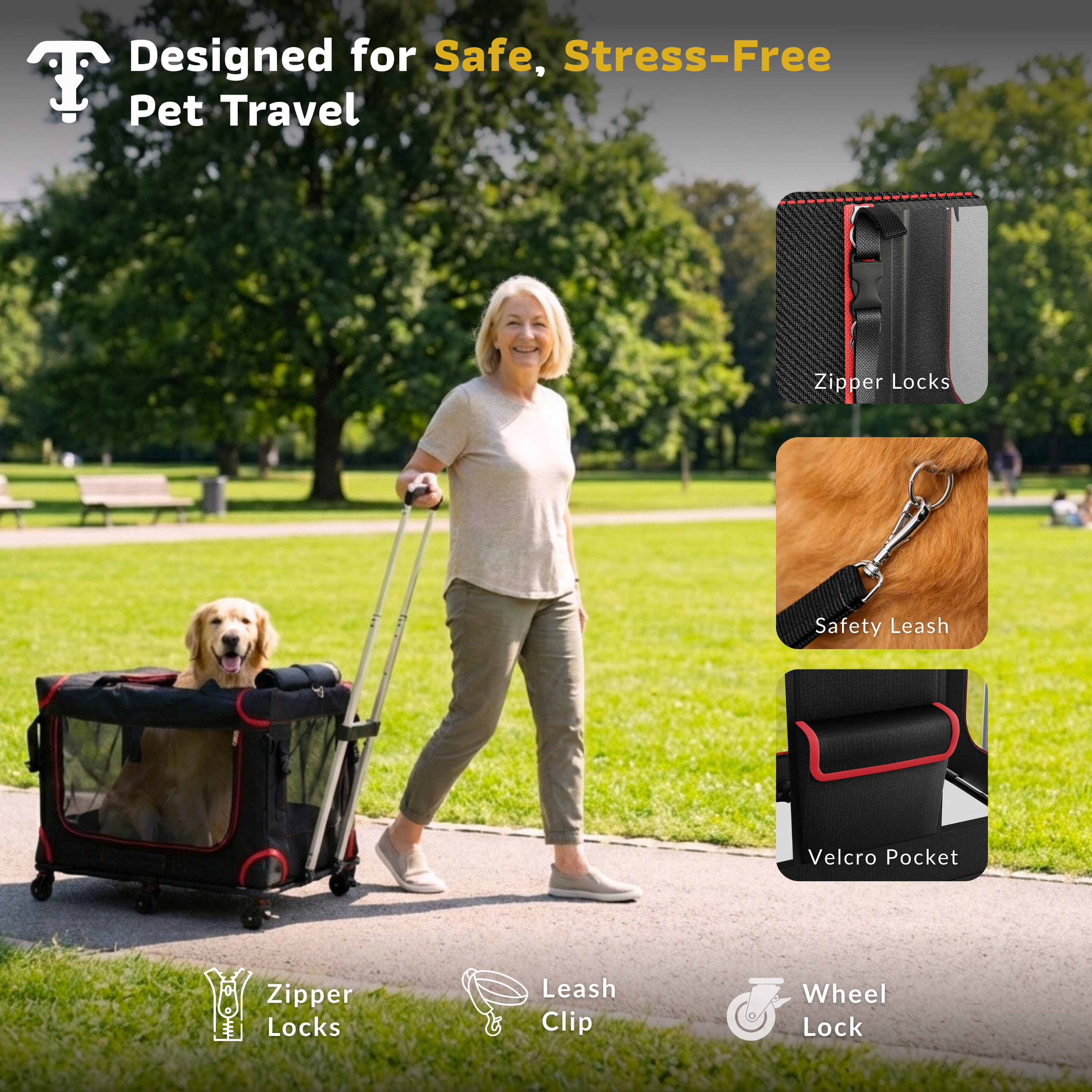 Katziela Mega Cruze Rolling Pet Carrier – Stress - Free Travel for Medium & Large Dogs 25”x17”x20”