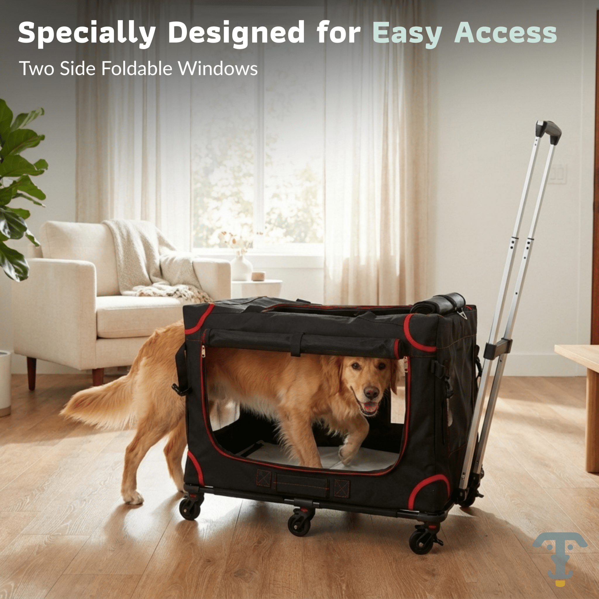 Katziela Mega Cruze Rolling Pet Carrier – Stress - Free Travel for Medium & Large Dogs 25”x17”x20”