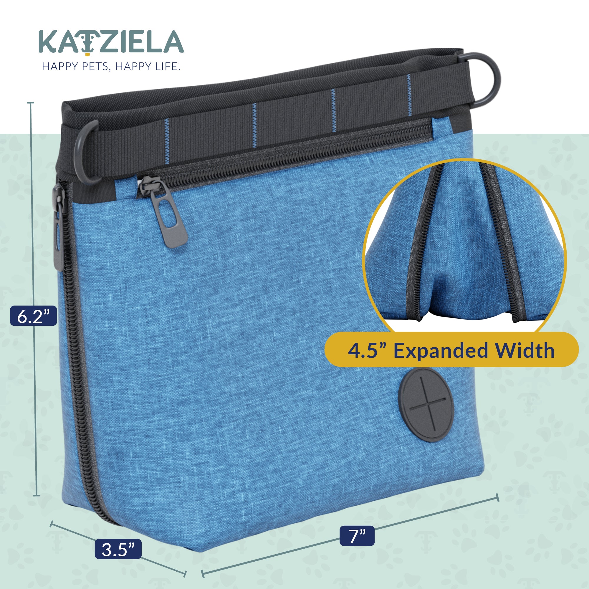 Katziela Expandable Pet Treat Pouch - Hands Free Dog Treat Pouch, Quick Access Magnet Closure - Anti Spill Dog Treat Bag - Treat Pouches for Pet Training, Adjustable Shoulder Strap & Belt Clip