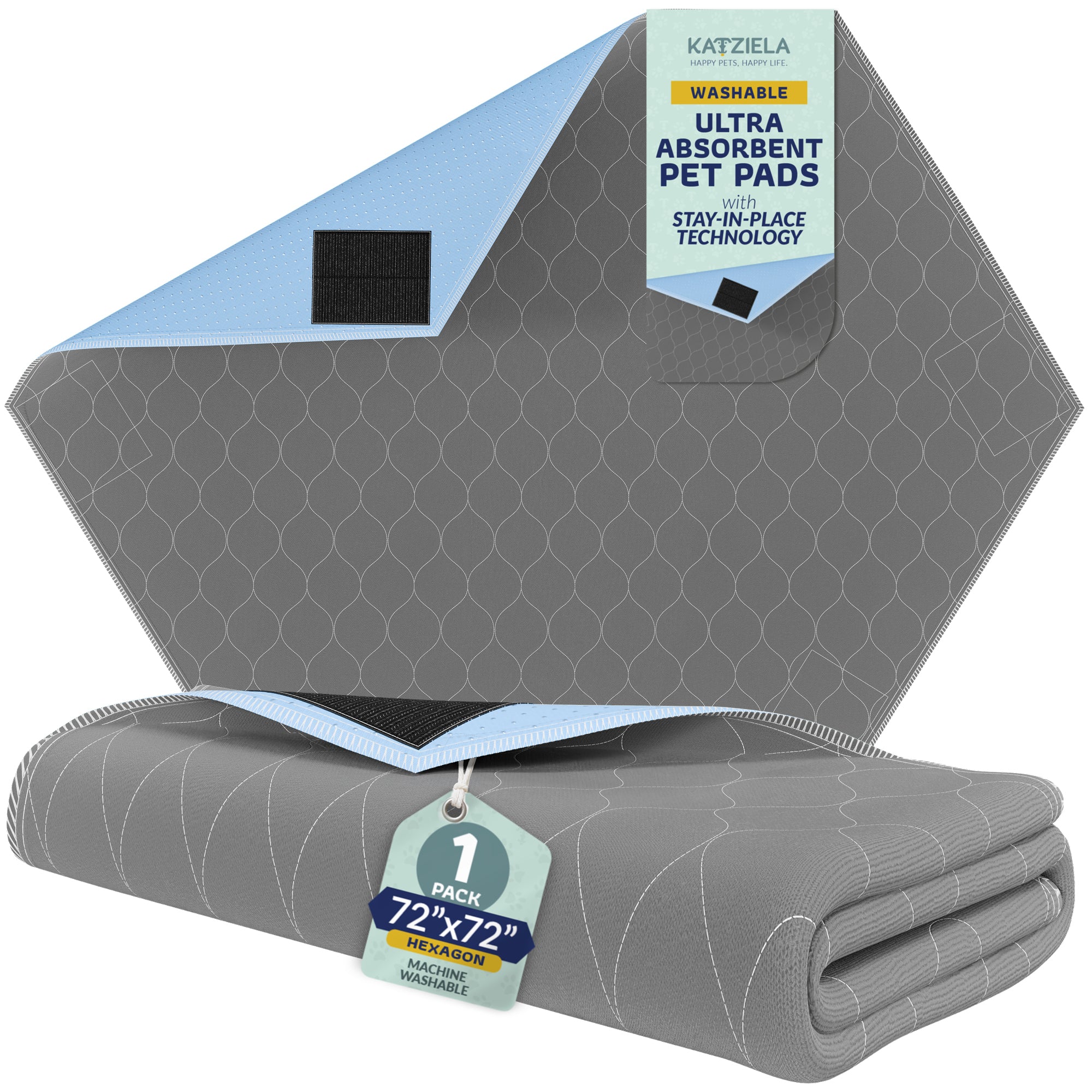 Katziela Quick-Drying Washable Pee Pads for Dogs With Hook & Loop Hexagon