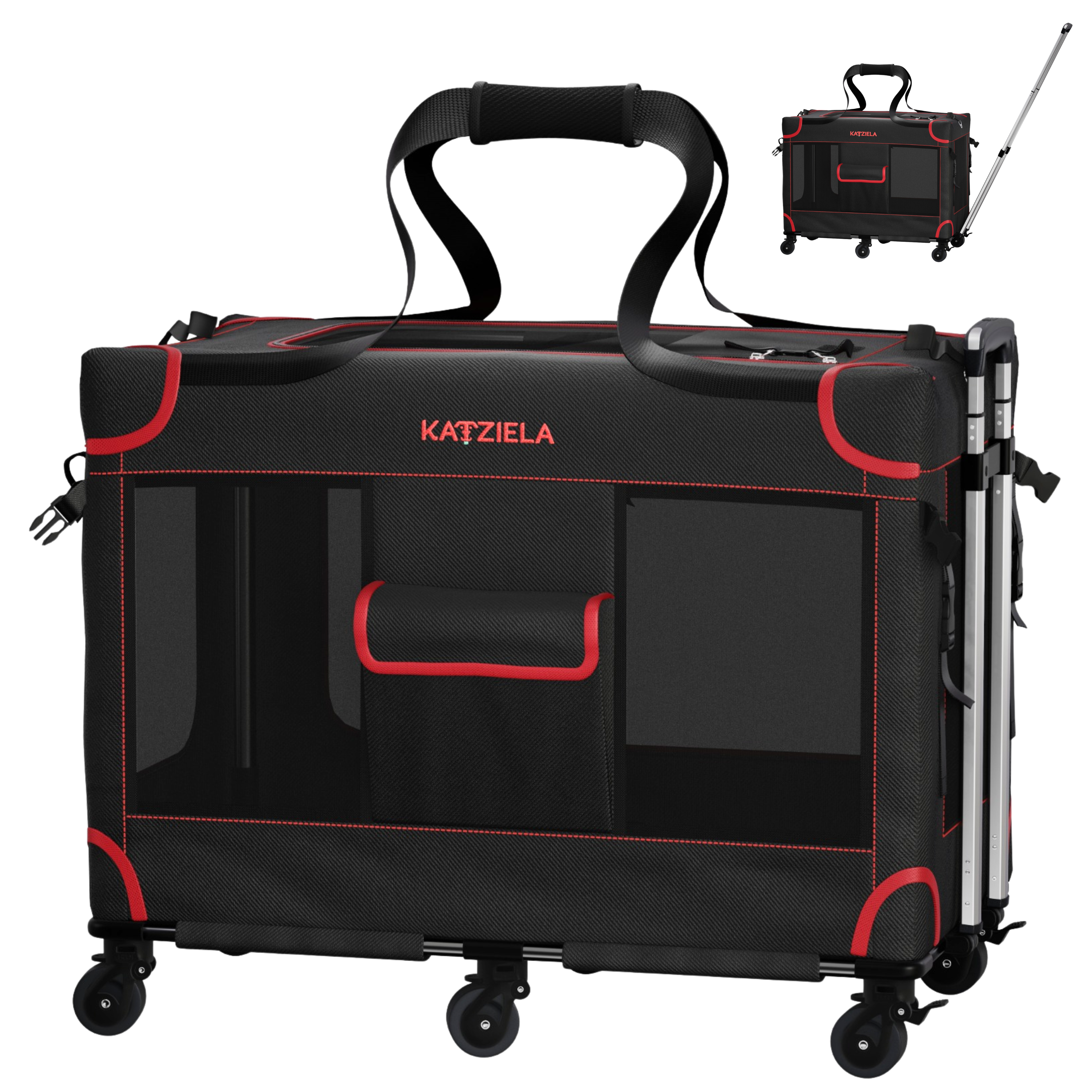 Katziela Mega Cruze Rolling Pet Carrier – Stress - Free Travel for Medium & Large Dogs 25”x17”x20”