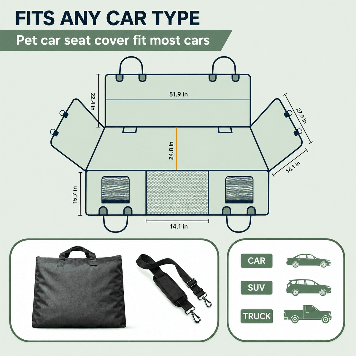 Large Seat Guard Waterproof Back Seat Extended Cover With Mesh Window Storage Pockets #Color_Gray