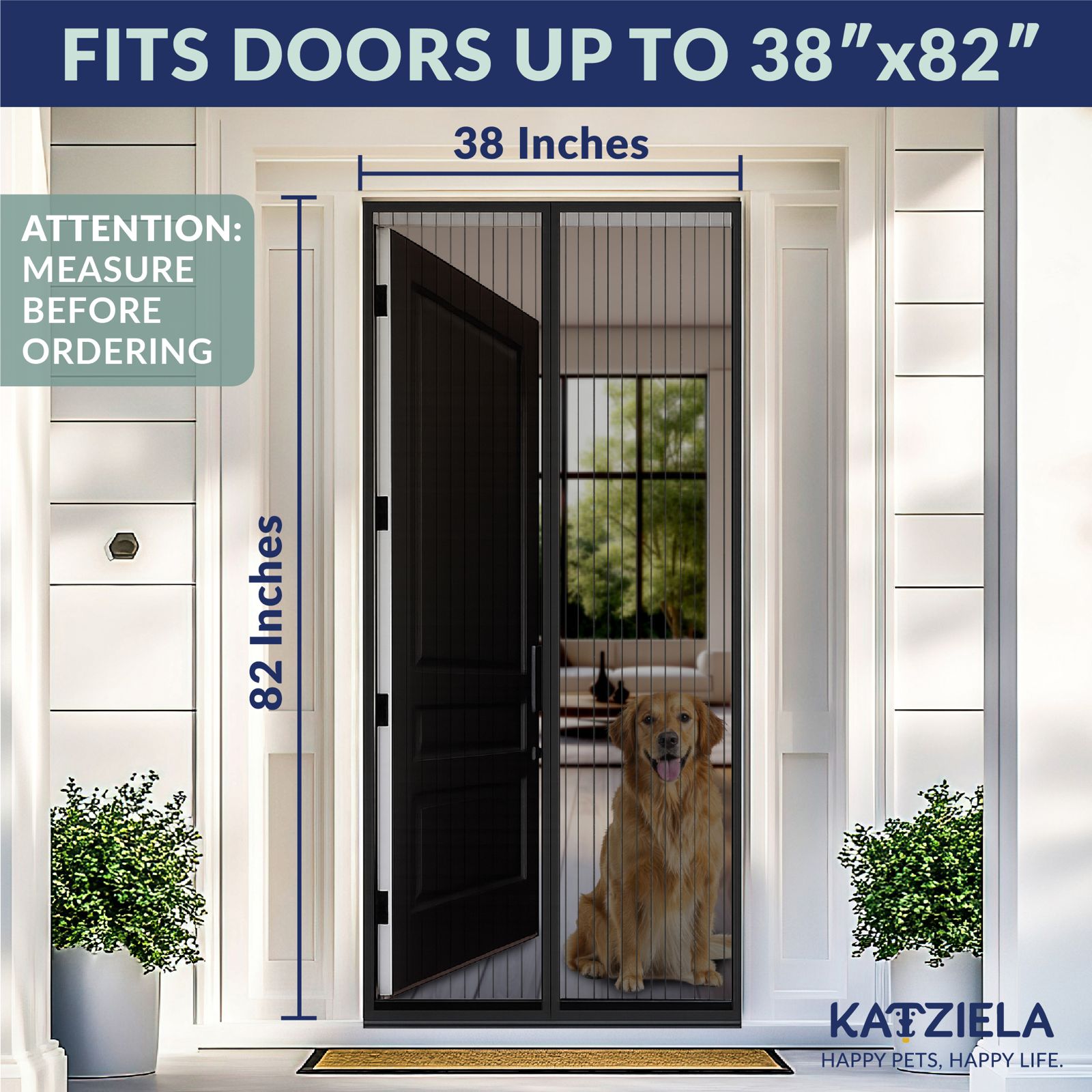Katziela Magnetic Screen Door 38x83 – Pet & Kid-Friendly Mesh with Extra Bottom Magnets – Heavy-Duty, Hands-Free Closure, Keeps Bugs Out & Lets Fresh Air In