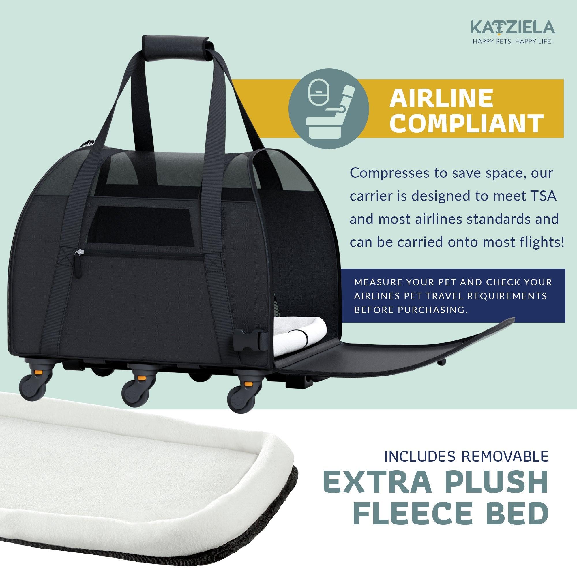 Cozy Commuter™ Pet Carrier with Removable Wheels and Telescopic Handle - Katziela