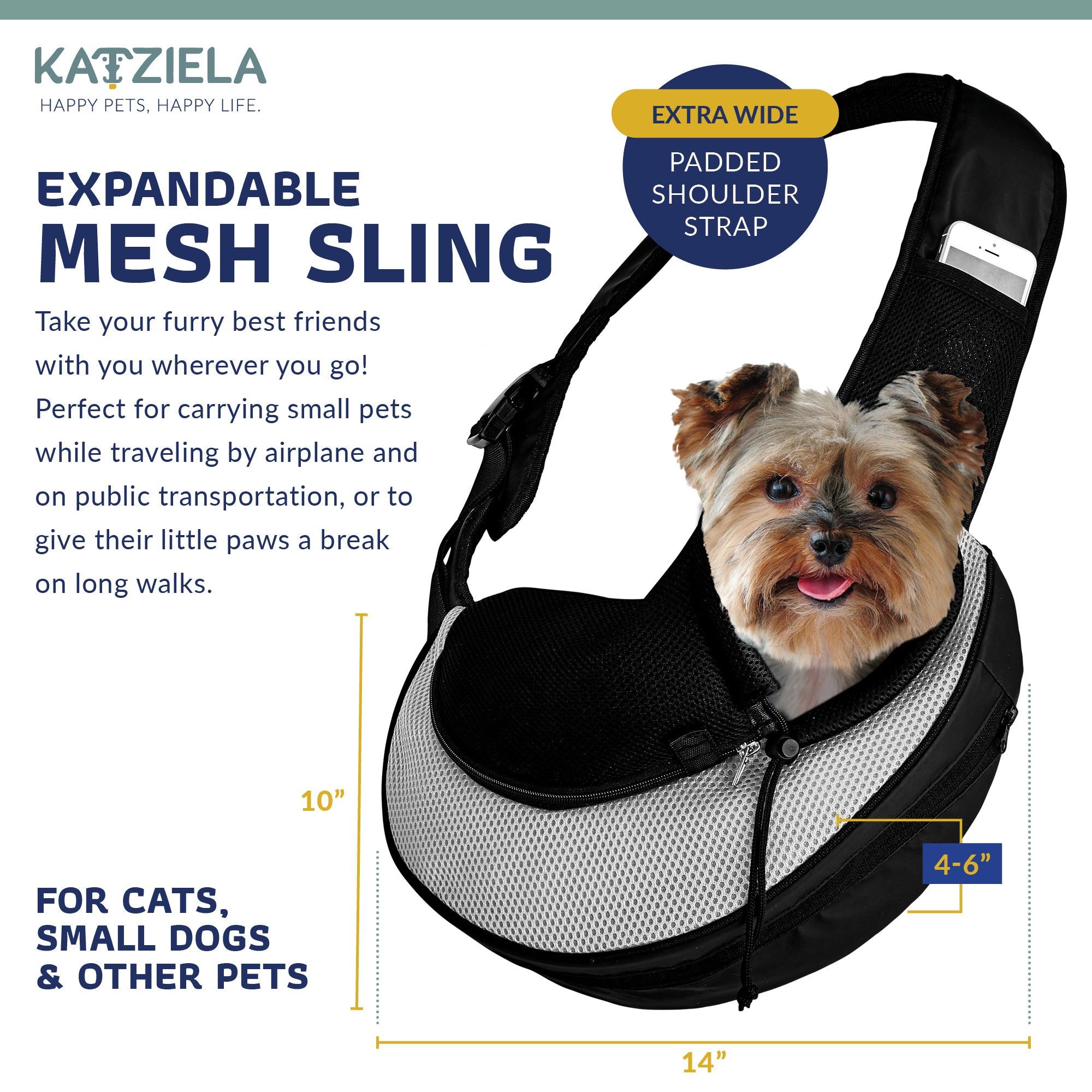 Expandable Sling Bag - Front Shoulder Pet Carrier for Small Dog, Cat and Puppy - Katziela