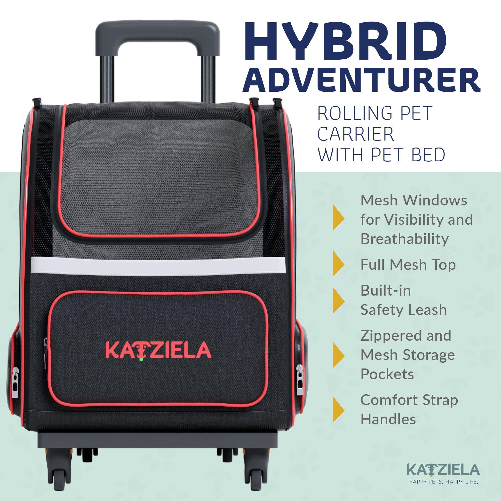 Hybrid Adventurer™ Pet Backpack with Removable Wheels and Telescopic Handle - Katziela
