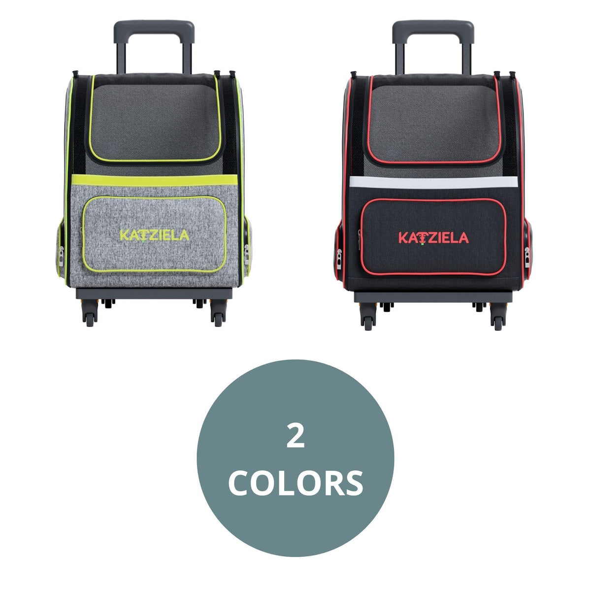Hybrid Adventurer™ Pet Backpack with Removable Wheels and Telescopic Handle - Katziela #Color_Black and Red