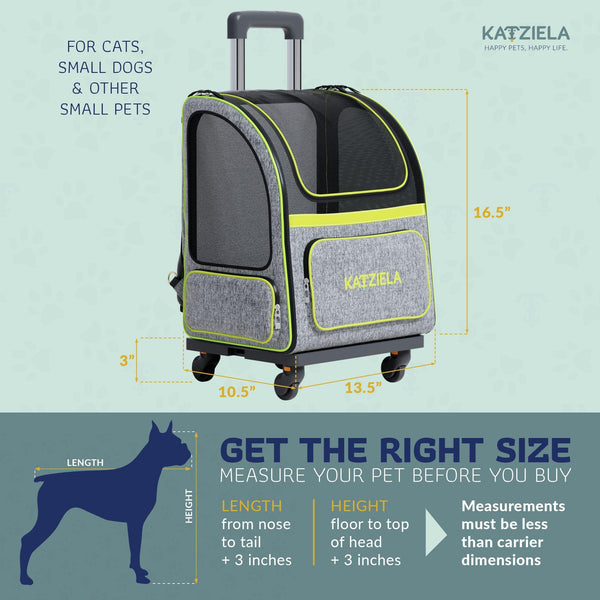 Katziela® Hybrid Adventurer™ Pet Backpack with Removable Wheels
