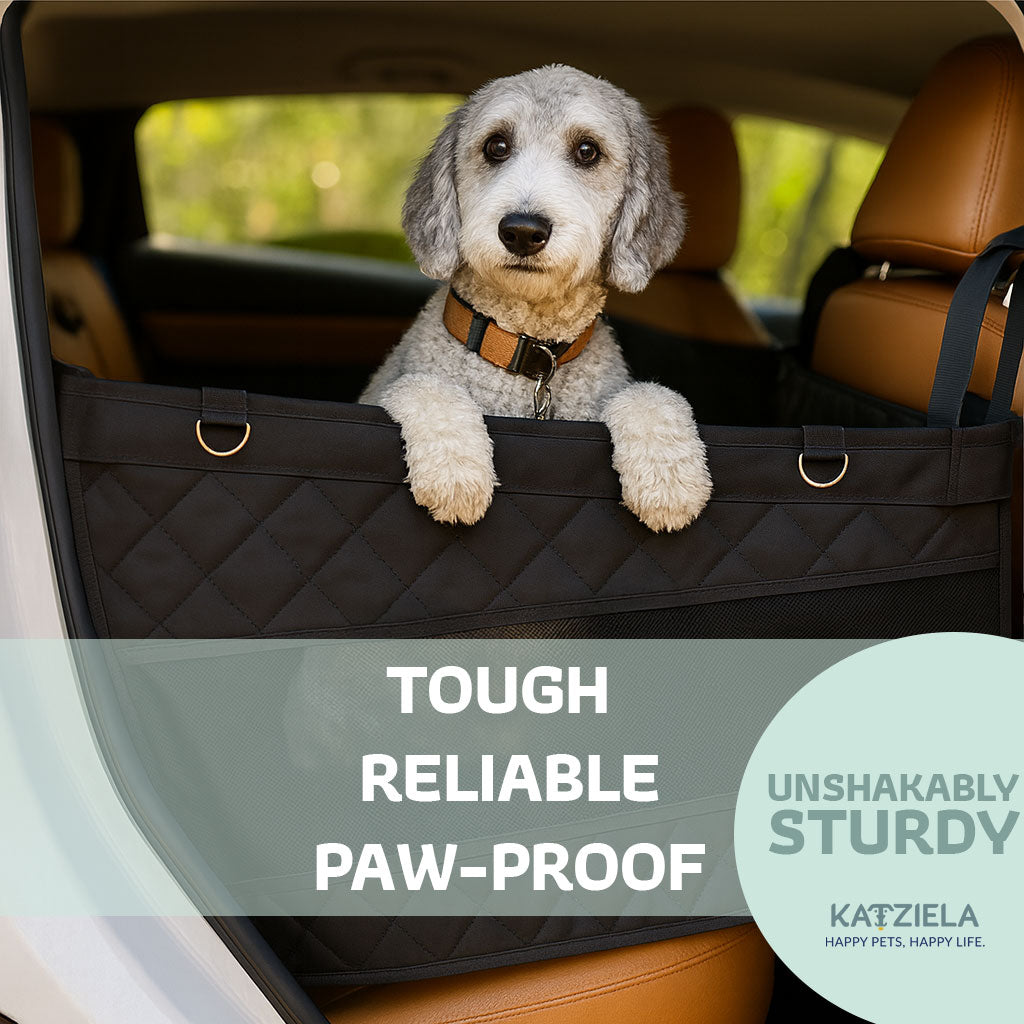 Katziela Dog Back Seat Cover Waterproof Quilted 600D Oxford Fabric, Heavy-Duty Non-Slip Bench Protector for Cars, SUVS & TRUCKS – SINGLE Size, Leaves Space for Passengers.