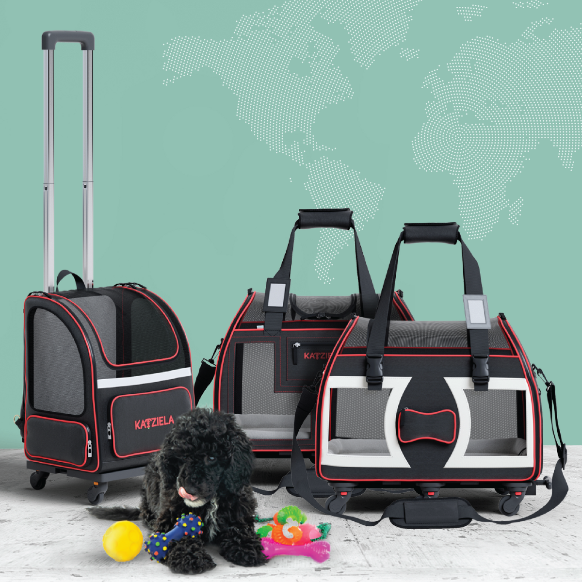 Katziela® Luxury Rider™ Pet Carrier with Removable Wheels and Handle