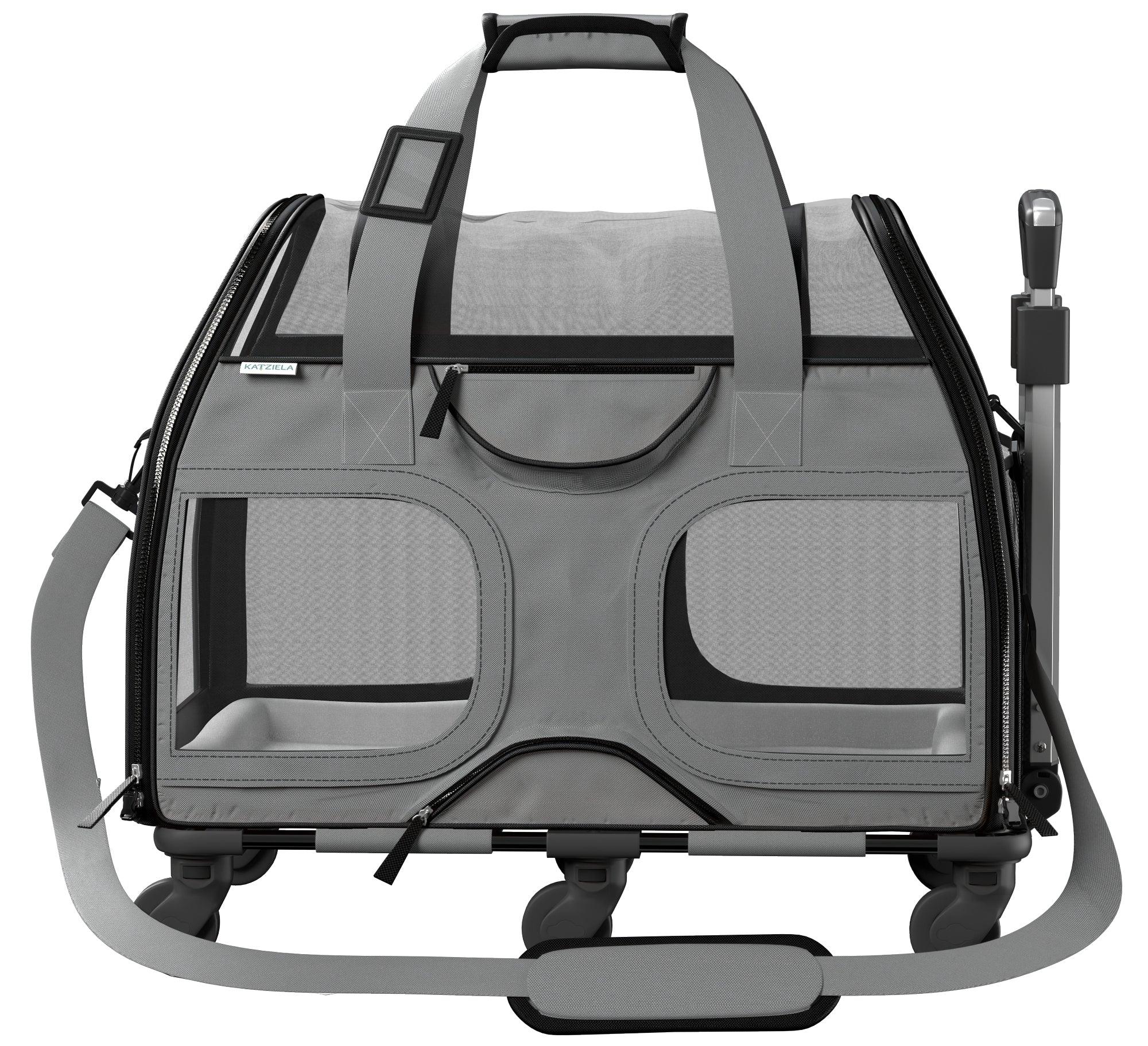  Lekesky Cat Dog Carrier with Wheels Airline Approved Rolling Pet  Carrier with Telescopic Handle and Shoulder Strap, Grey : Pet Supplies