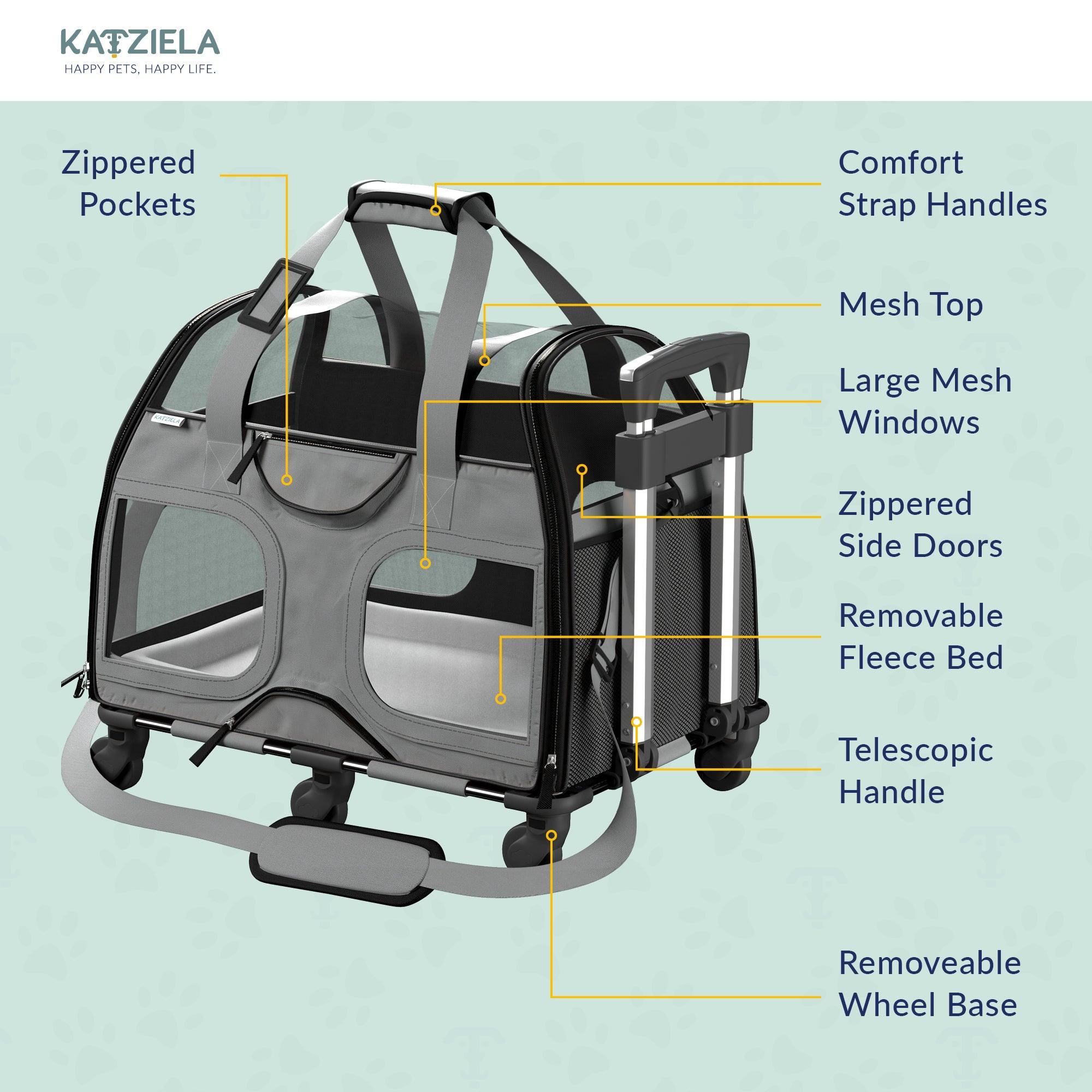 Luxury Rider™ Pet Carrier with Removable Wheels and Telescopic Handle - Katziela