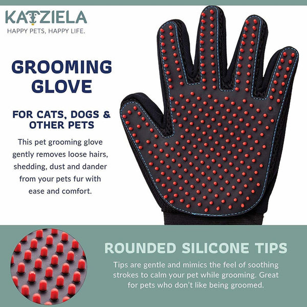 grooming handschuhe Katziela Silicone Pet Grooming Glove Premium Five-Finger Brush for Dogs and Cats