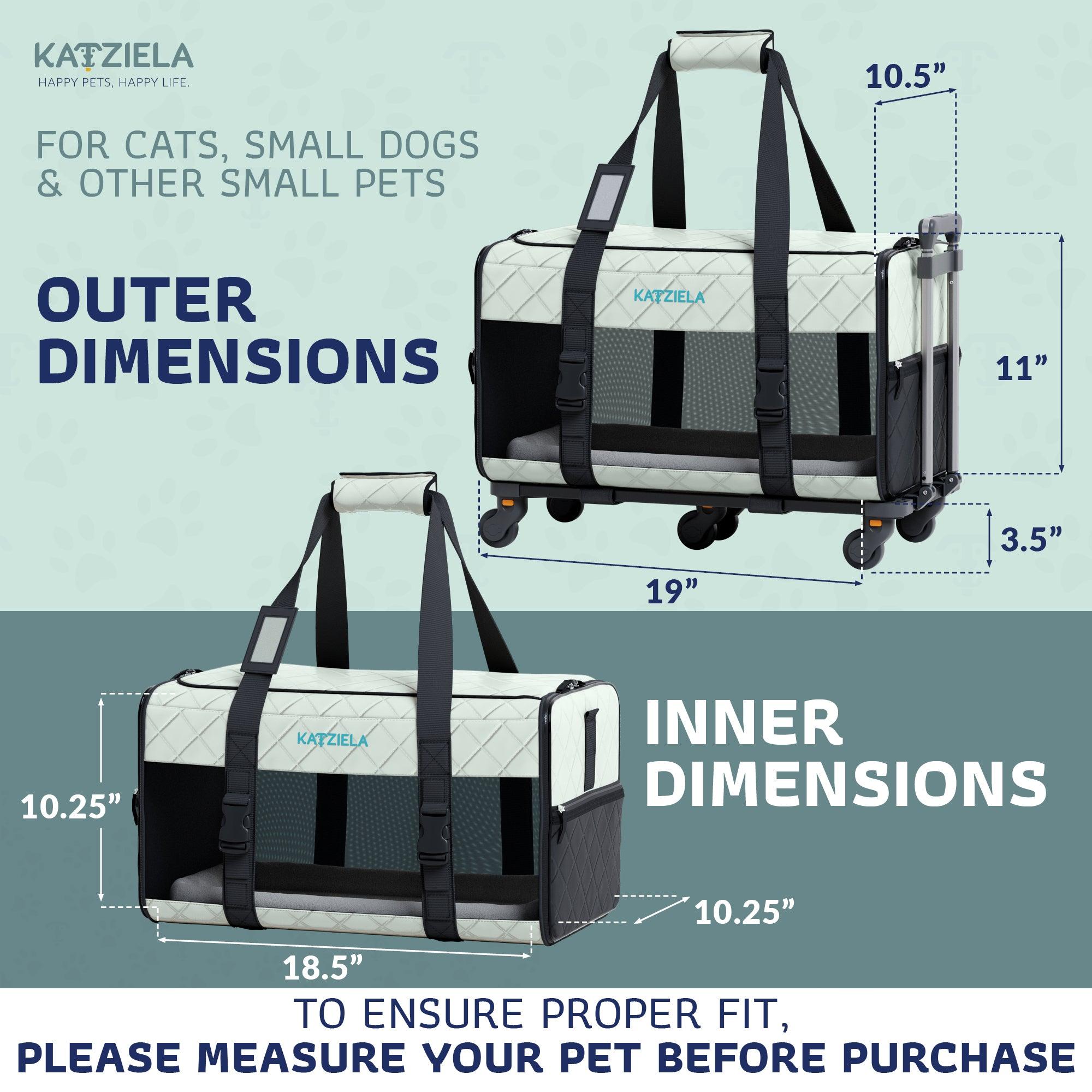 Quilted Chariot™ Pet Carrier With Removable Wheels and Telescopic Handle - Katziela