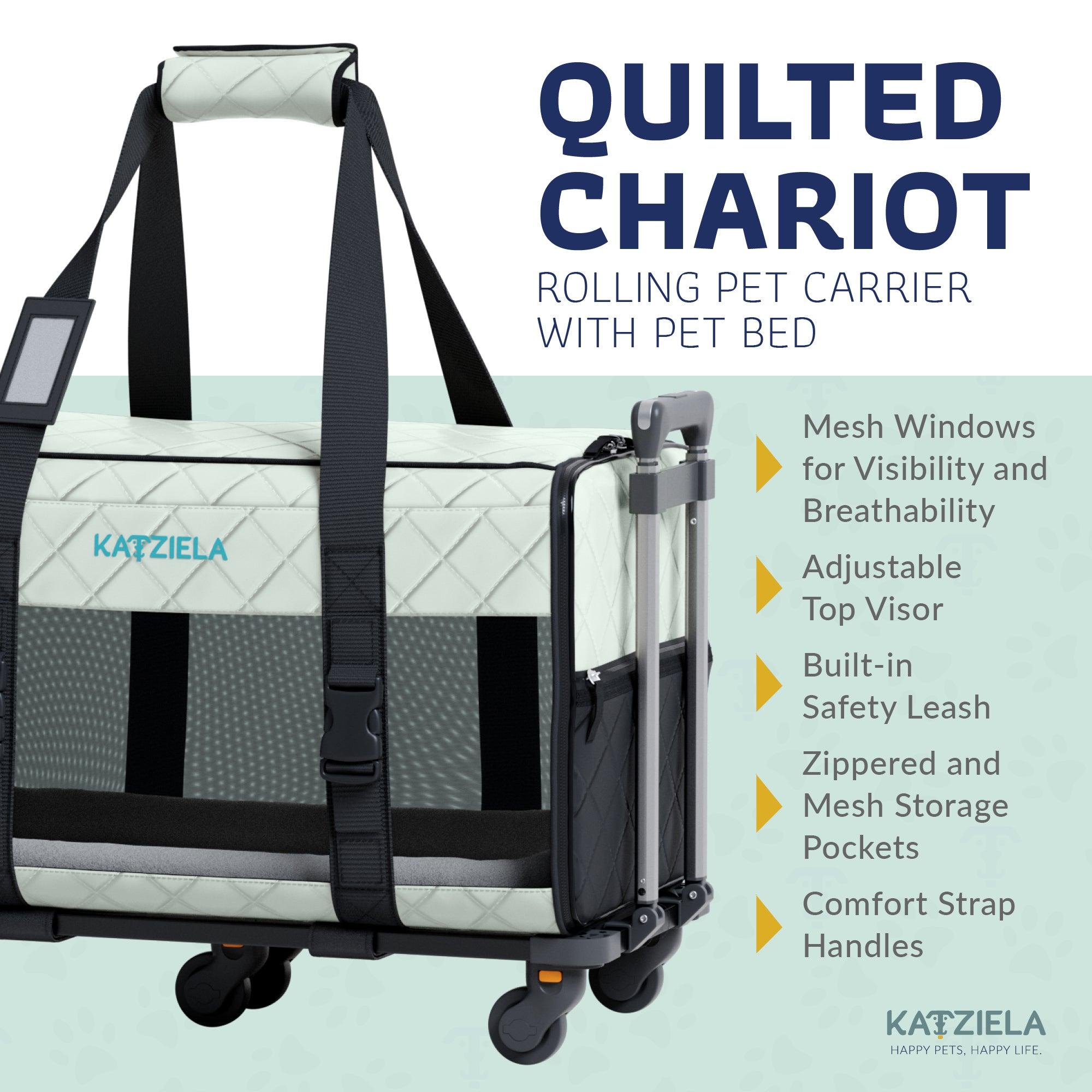 Quilted Chariot™ Pet Carrier With Removable Wheels and Telescopic Handle - Katziela