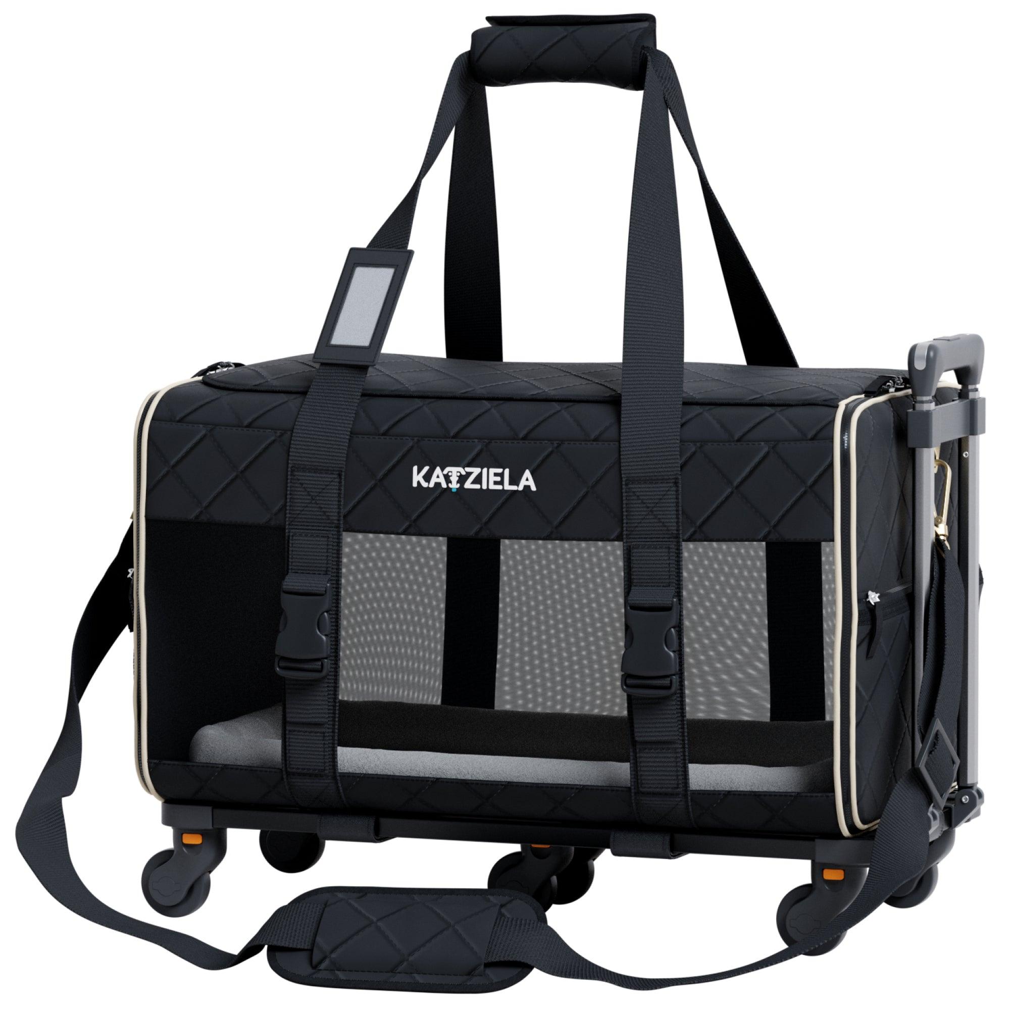 Quilted Chariot™ Pet Carrier With Removable Wheels and Telescopic Handle - Katziela