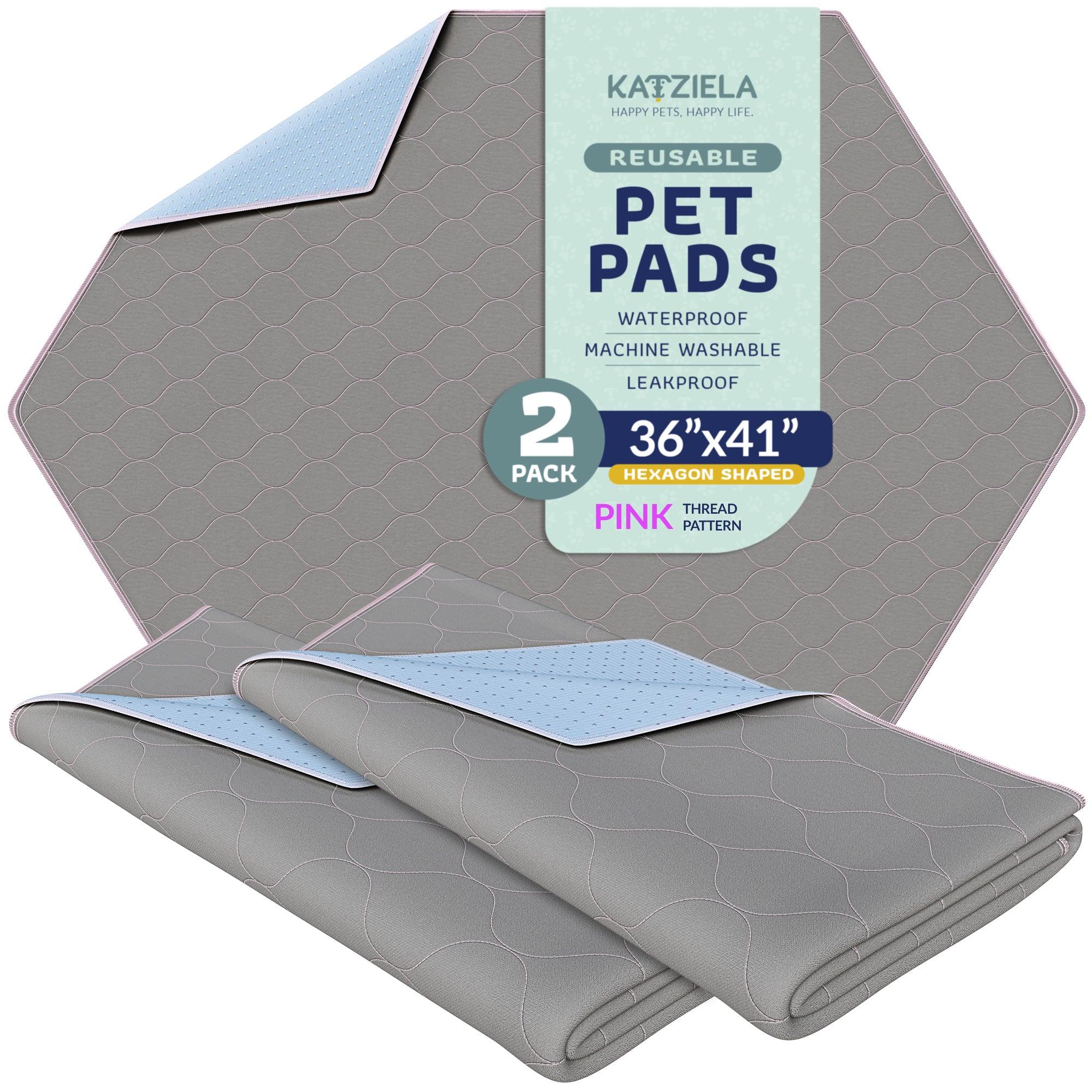 Katziela Washable Pee Pads 24x36 2 Pack Gray with Blue Stitching Rectangular